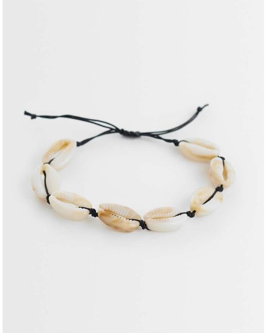 ASOS Natural Cord And Faux Shell Bracelet for men