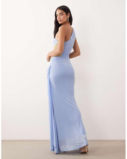 ASOS Blue Starfish Embellished Draped Mesh Maxi Dress