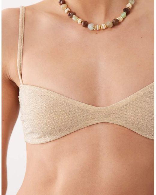 Miss Selfridge Natural Mini Glitter Bikini Top