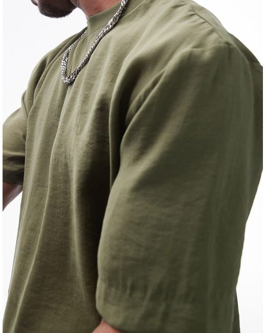 Topman Green Woven Oversized Fit T-shirt With Mid Sleeve for men