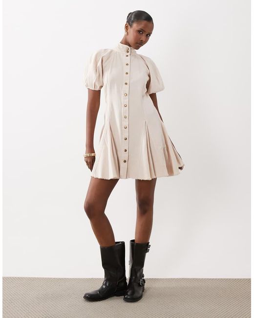 ASOS Natural Smock Button Down Mini Dress With Godets
