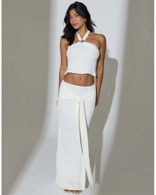 South Beach Gray Textured Sash Tie Maxi Skirt