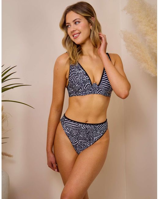 Wolf & Whistle Blue X maia andrews – bikinihose mit schwarz-weißem zebraprint, kontrastierender einfassung und hoher taille