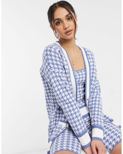 River Island Blue Houndstooth Check Co-ord Cardigan