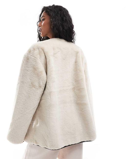 Y.A.S White Faux Fur Jacket With Buckle Fastening