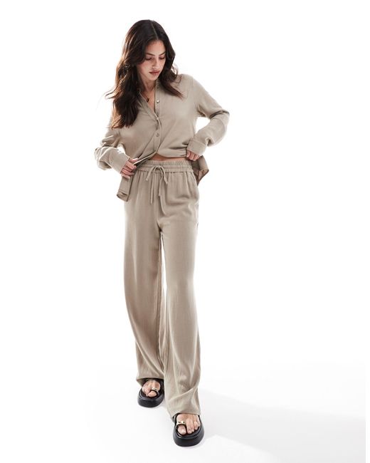 SELECTED White Femme Linen Touch Wide Fit Trousers