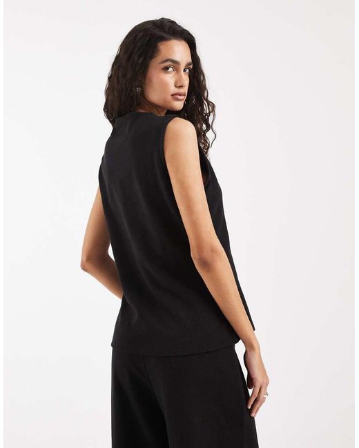 ASOS Black Textured Crew Neck Waistcoat Co-ord