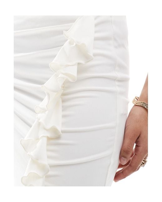 New Look White Ruffle Split Midi Skirt