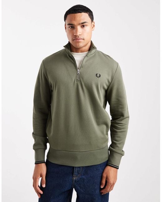 Fred Perry Green Half Zip Sweatshirt for men