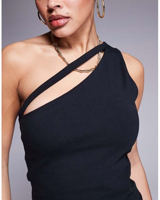 ASOS Blue Double Layer One Shoulder Top With Strap Detail