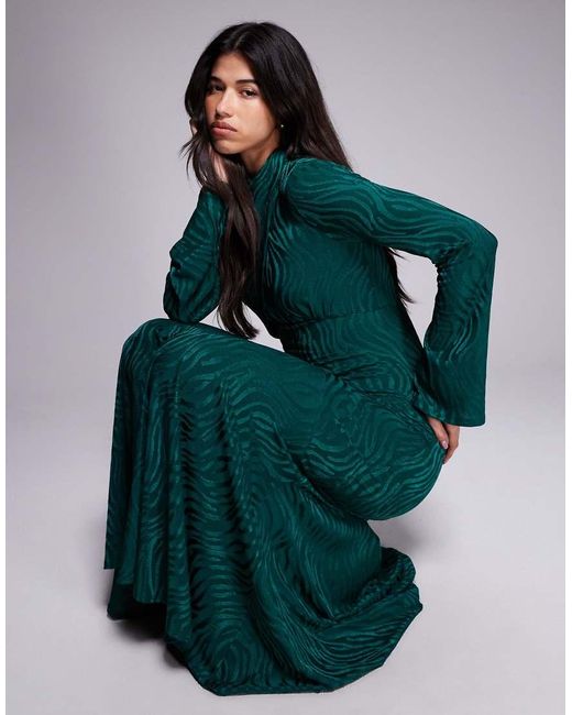 DASKA Green High Neck Maxi Dress