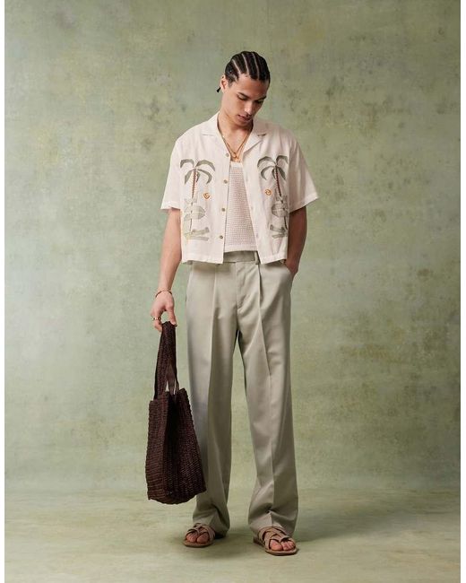 ASOS Nette Broek Met Wijde Pijpen En Plooi Aan De Voorkant in het Green voor heren