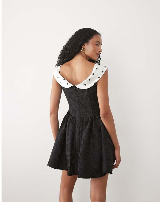Sister Jane Black Margaux Jacquard Polka Dot Boat Neck Mini Dress