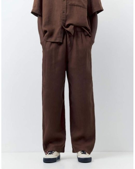 Pull&Bear Broek Van 100% Linnen in het Brown voor heren