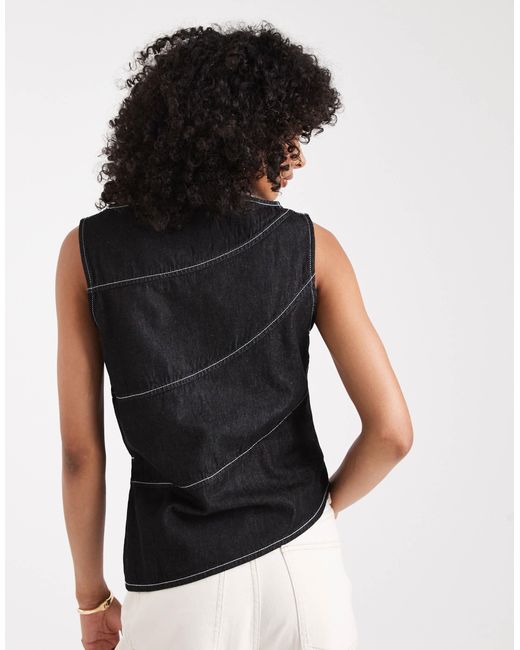 ASOS Black Asymmetric Denim Top With Exposed Seams
