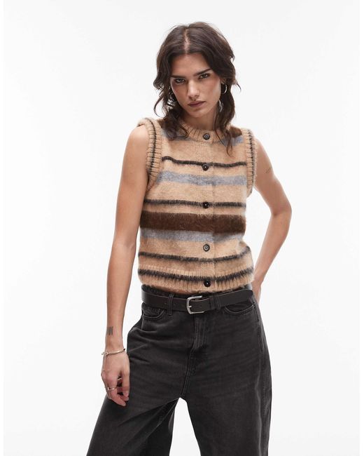 TOPSHOP Black Brushed Button Through Tank
