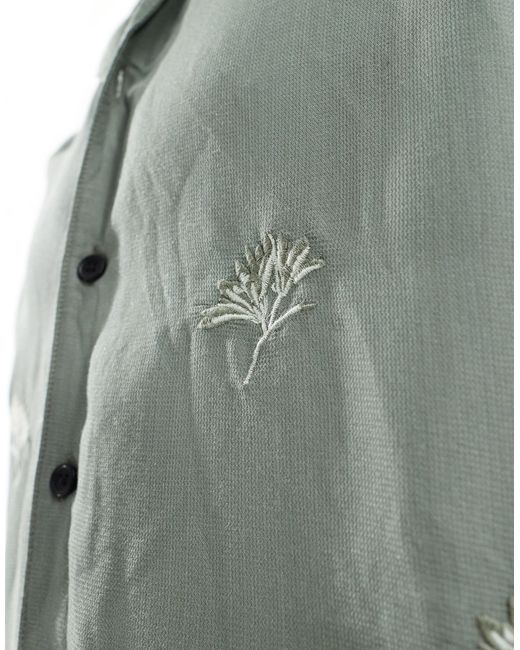 Camicia squadrata kaki con colletto a rever e fiori ricamati di Jack & Jones in Gray da Uomo
