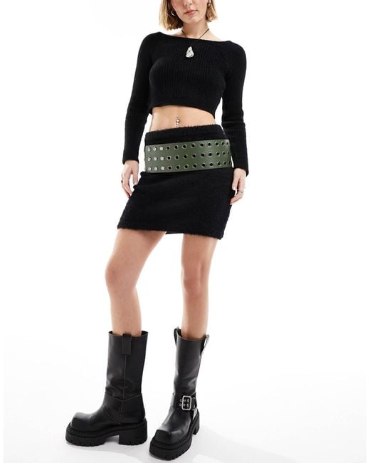 Collusion Black Oversized Y2k 3 Hole Chunky Belt