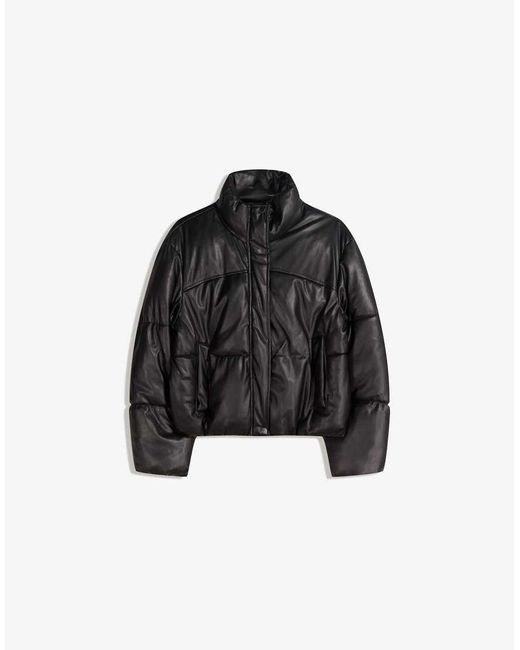 Bershka Black Leather Effect Puffer Jacket