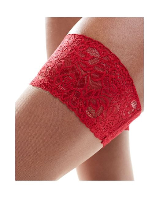 Ann Summers Red Lace Top Hold Ups