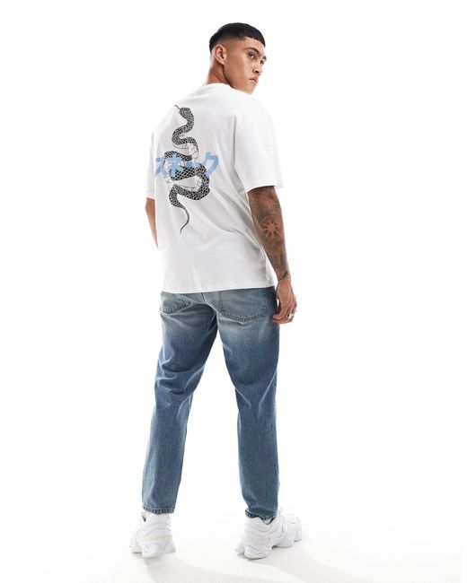 Jack & Jones Blue Oversized Snake Back Print T-shirt for men