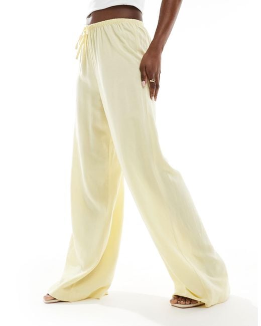 ASOS Natural Wide Leg Linen Pull On Trouser