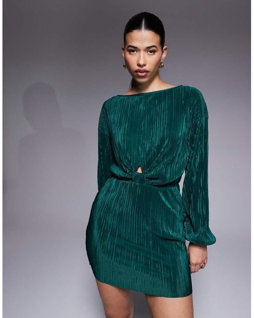 ASOS Plissé Mini Jurk Met Gedraaide Voorkant in het Green