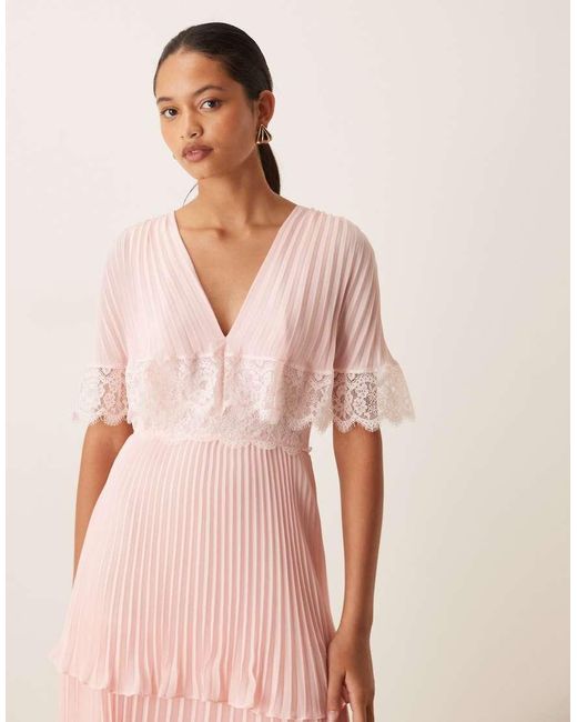 True Decadence Pink Tiered Pleated Maxi Dress