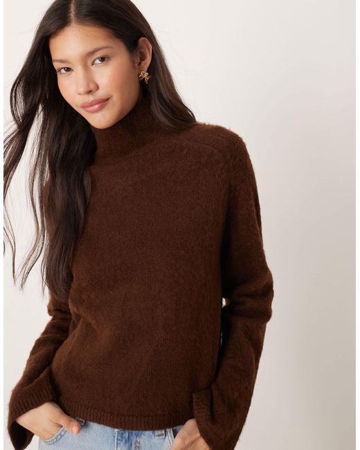 ASOS Brown Brushed Knit Funnel Neck Boxy Jumper