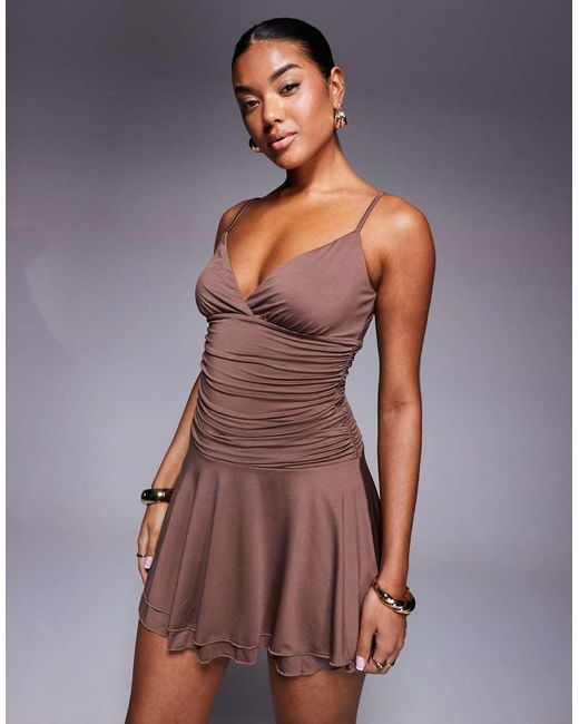 Princess Polly Cami Mini Jurk Met Ruches in het Brown