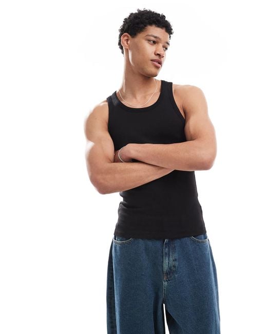 Bershka – geripptes trägertop in Blue für Herren