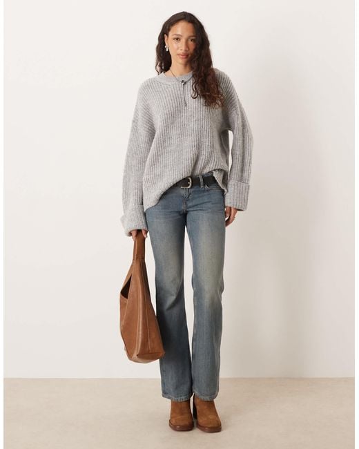 JJXX Gray Oversized Knit Jumper With Fold Up Sleeves