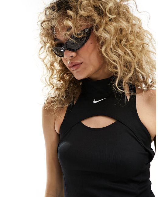 Nike Black High Neck Tank Top With Cut Out Detail