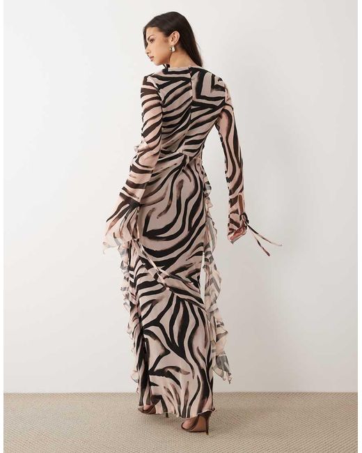 DASKA White Chiffon Ruffle Long Sleeve Maxi Dress