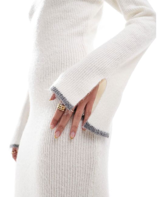 Vila White Super Soft Knitted Midi Dress With Contrast Edge