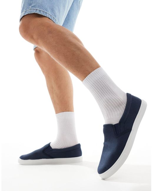 Truffle Collection Blue Canvas Slip On Trainers for men