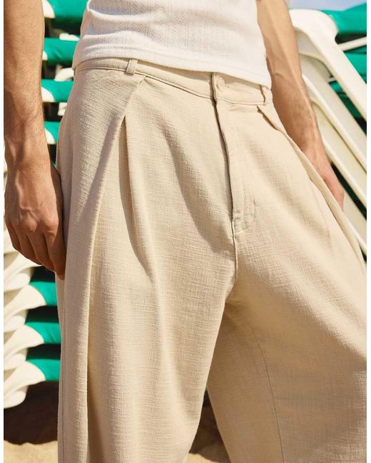 Bershka Metallic Barrel Leg Pleated Trousers for men