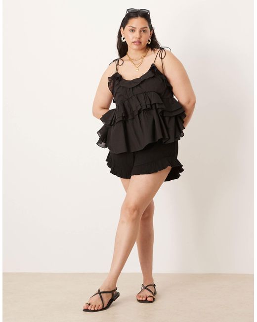 Asos design curve - caraco à volants et bretelles nouées ASOS en coloris Black