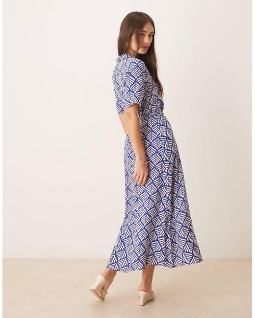 Jdy Blue Tie Waist Midi Shirt Dress