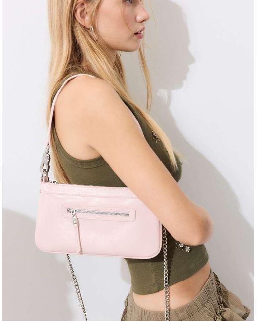 Stradivarius Pink Lobster Clasp Shoulder Bag