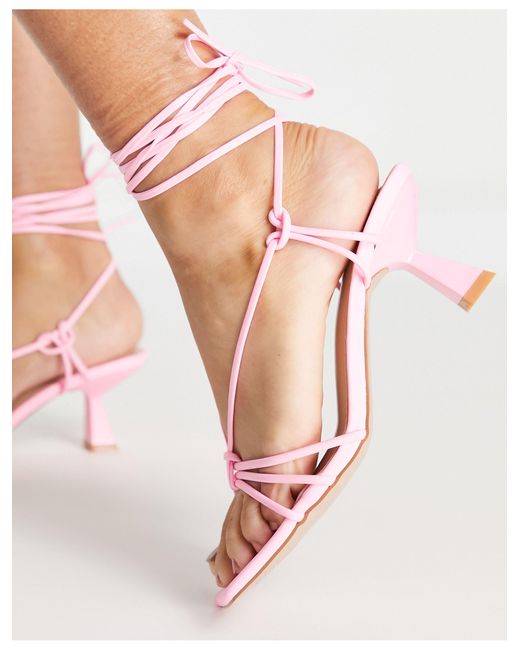 SIMMI Pink Simmi London Wide Fit Tie Ankle Mid Heeled Sandals