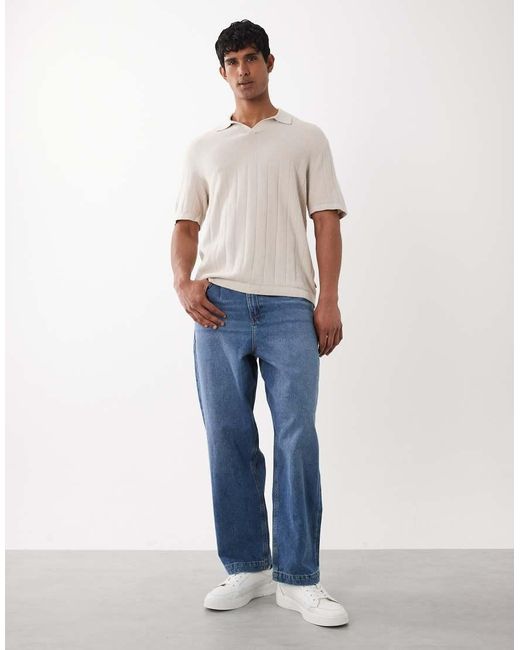 Jack & Jones White Knitted Split Neck Polo for men