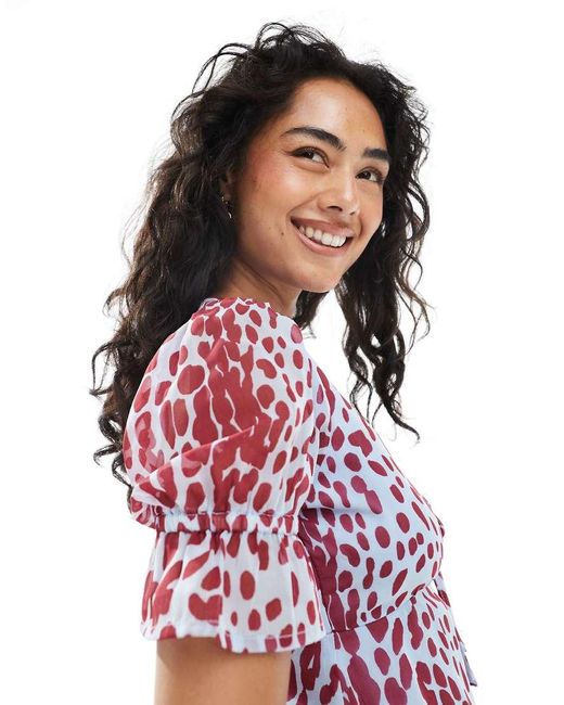 Wednesday's Girl Red Leopard Print V-neck Mini Dress