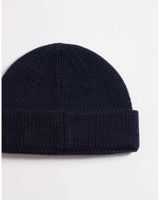 ASOS Blue Knitted Ribbed Mini Fisherman Beanie for men