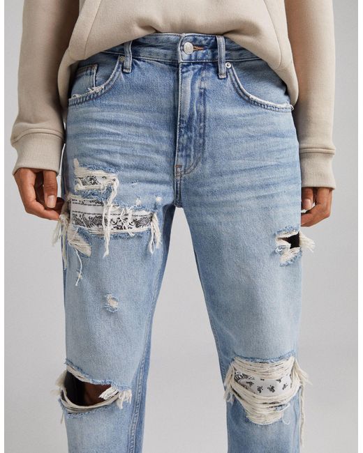 Bershka Denim Bandana 90's Jeans With Rips in Blue for Men | Lyst
