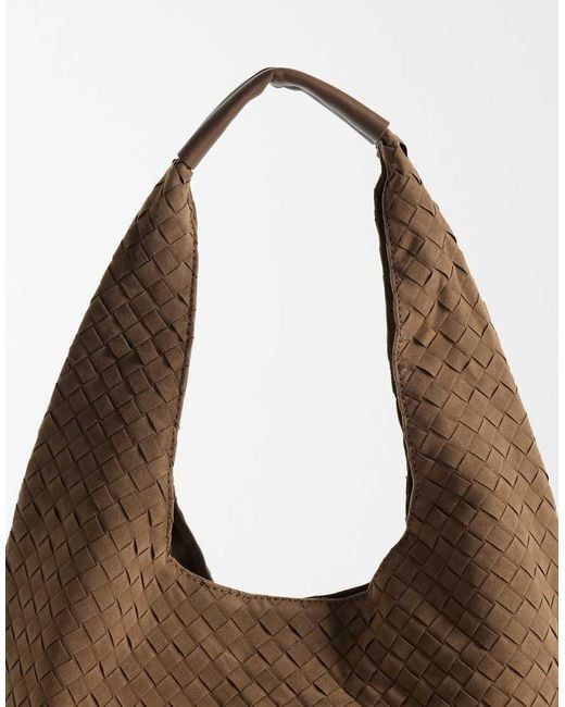 New Look Brown Faux Suede Weave Slouch Bag