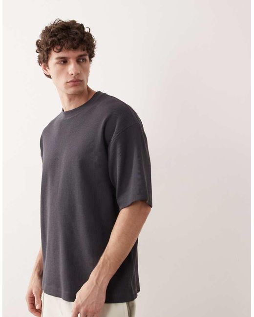 ASOS COLLECTIVE Blue Super Heavyweight Oversized Waffle Texture T-shirt for men
