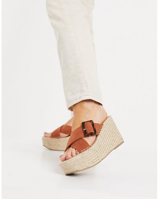 ASOS Way - Open Espadrilles Met Sleehak En Brede Pasvorm in het Bruin - Lyst
