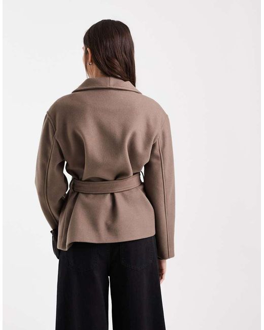 Vero Moda Brown Funnel Neck Belted Short Formal Jacket