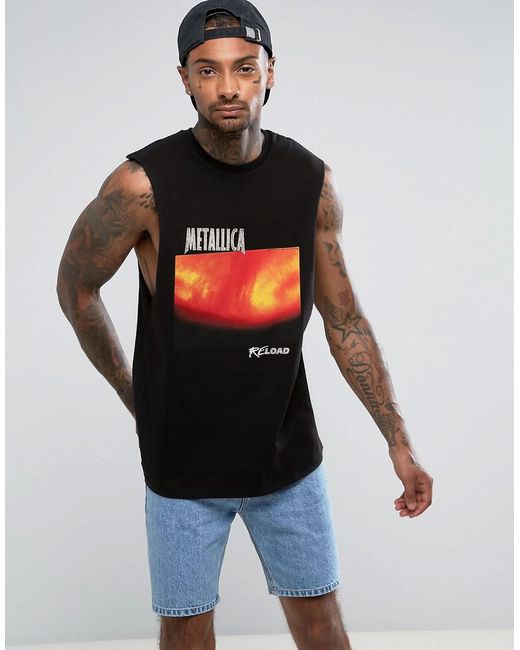 ASOS Black Metallica Sleeveless Band T-shirt With Reload Print And Dropped Armhole for men